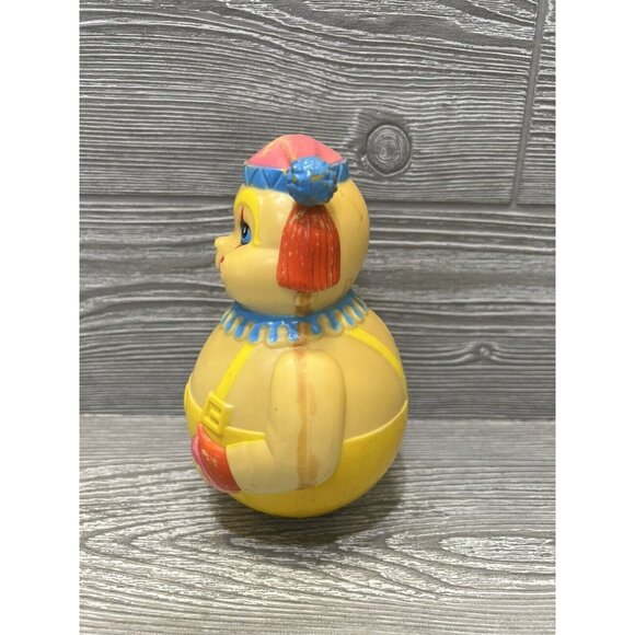 Vintage Roly Poly Baby Toy Yellow Clown Retro Nursery Decor Creepy Circus - Picture 4 of 8